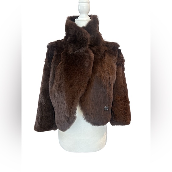 Revolve June Rabbit Fur Reversible Cropped Jacket in Brown - Picture 2 of 13